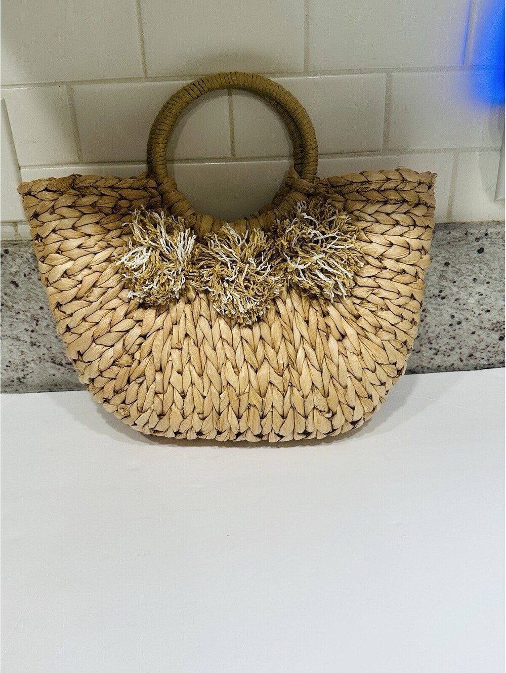 Crescent  Drawstring Closure Top Handle Basket Purse